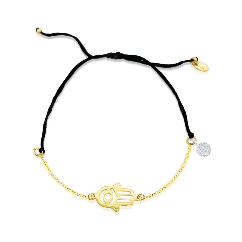 Yellow Gold Hamsa Black Parachute Chord Bracelet 14kt Yellow Gold sold by Meira T