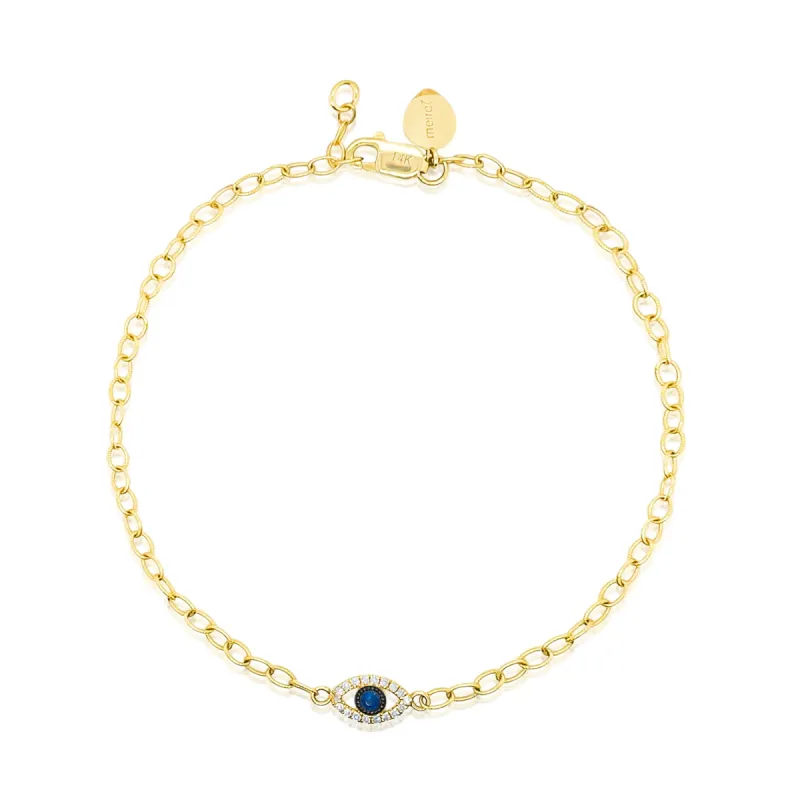 Yellow Gold Blue Sapphire Diamond Evil Eye Bracelet sold by Meira T