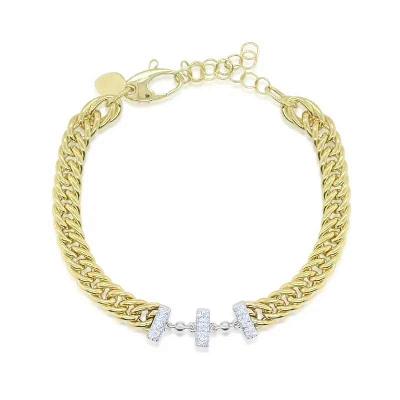 Yellow Gold Cuban Link Chain with Diamond Station Bracelet sold by Meira T
