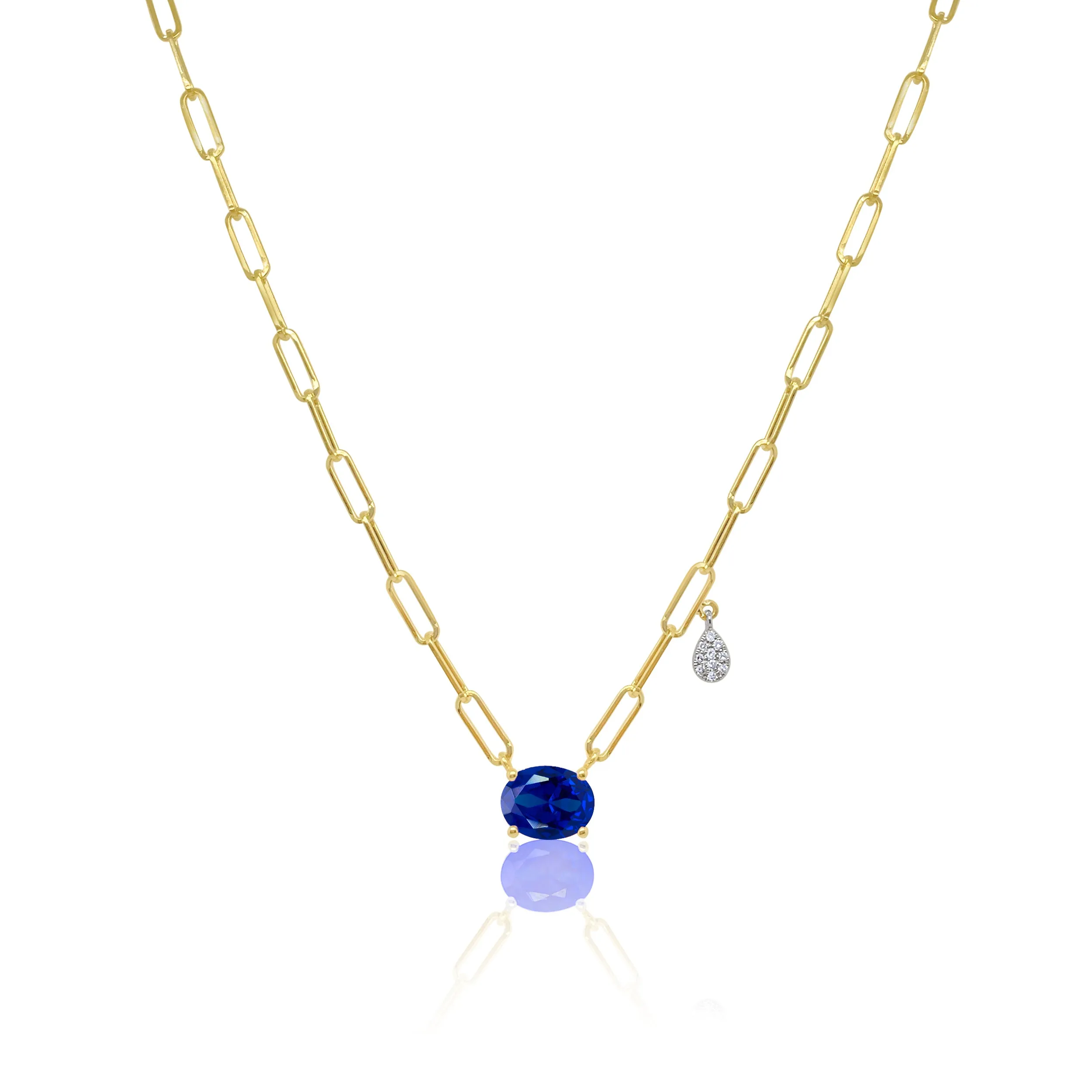14kt Yellow Gold Blue Sapphire Diamond Paperclip Chain Necklace LAST ONE sold by Meira T