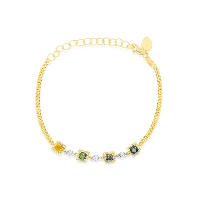 Yellow Gold Dainty Cuban Link Sapphire Bracelet sold by Meira T