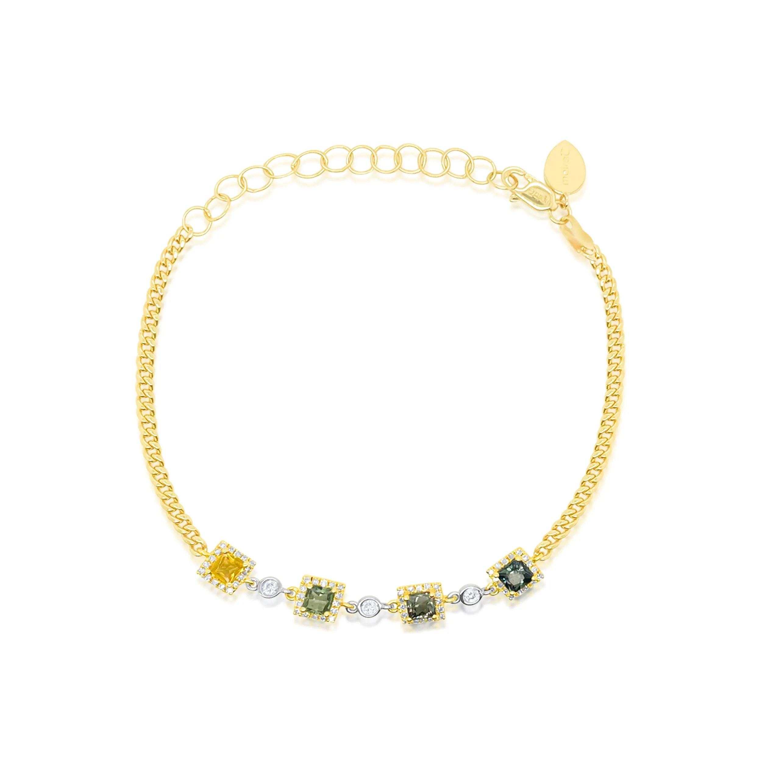Yellow Gold Dainty Cuban Link Sapphire Bracelet sold by Meira T