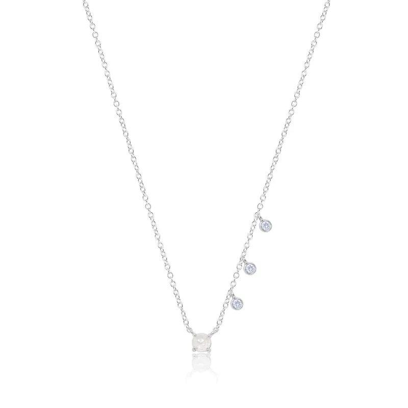 14kt White Gold Prong Solitaire Rough Diamond Necklace with Diamond Bezel Accents made by Meira T
