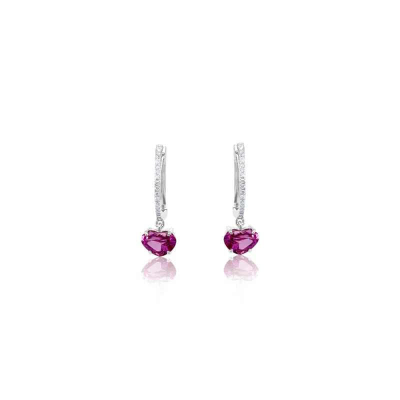 Pink Sapphire Heart and Diamond Huggies sold by Meira T