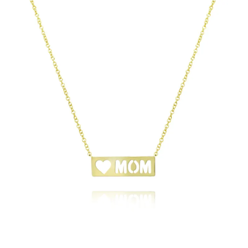 Yellow Gold Mom Heart Plate Necklace sold by Meira T