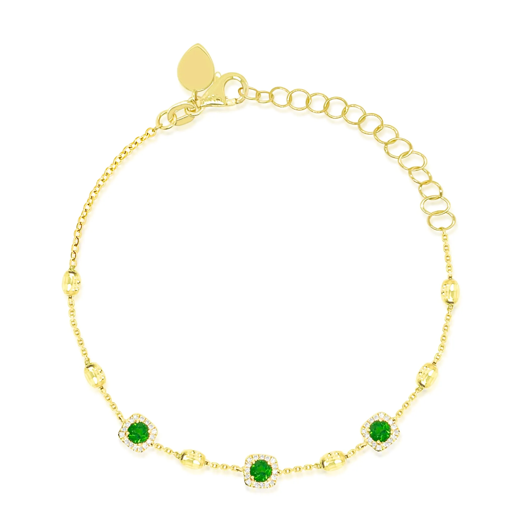 Yellow Gold Green Chrome Diamond Station Bracelet sold by Meira T