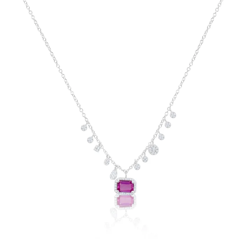 White Gold Diamond and Pink Sapphire Necklace sold by Meira T