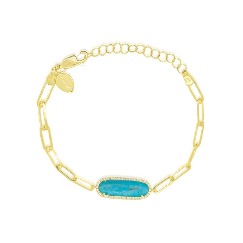 14k Yellow Gold Turquoise Paperclip Bracelet sold by Meira T