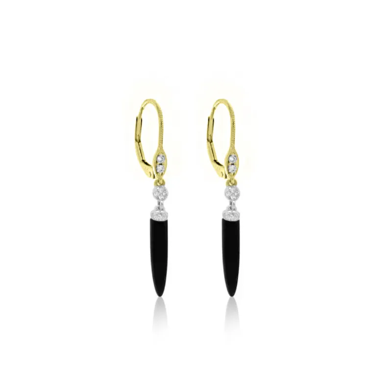 Black Onyx and Diamond Drop Earrings sold by Meira T