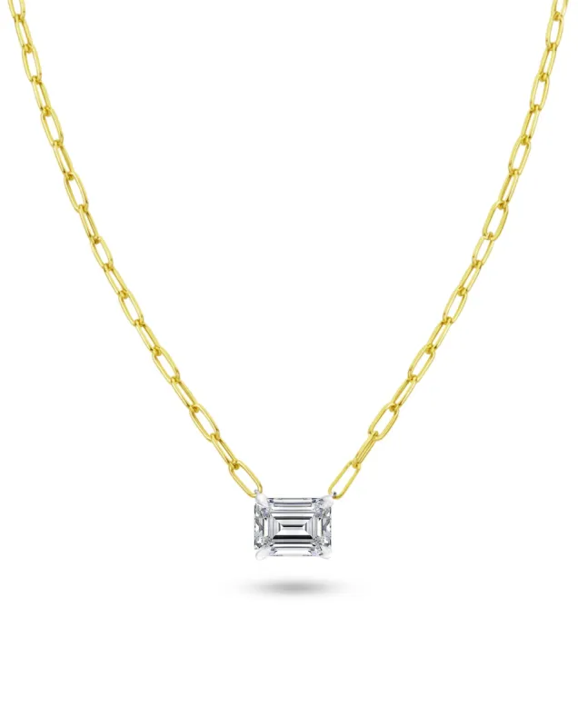 Paperclip Chain Necklace | Emerald Cut 2ct LAB Diamond sold by Meira T