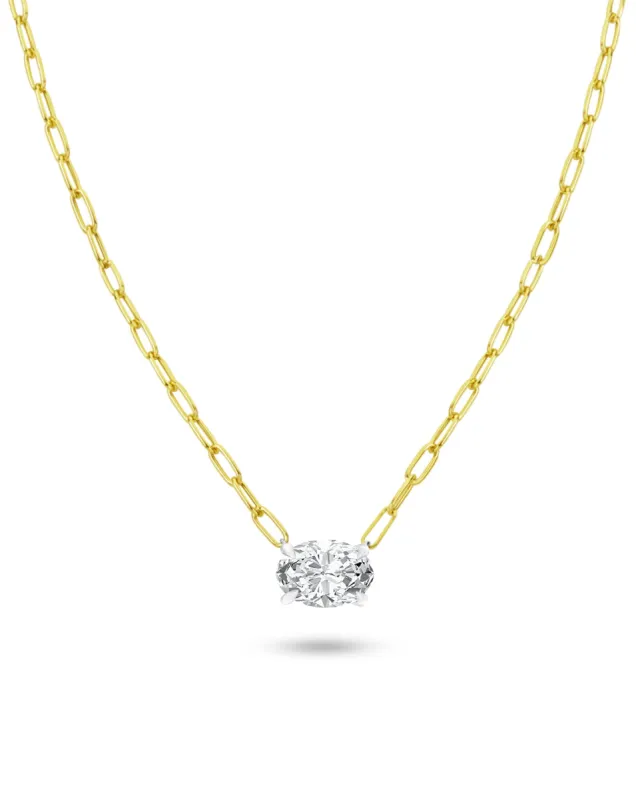 Paperclip Chain Necklace | Oval Cut 2ct LAB Diamond sold by Meira T