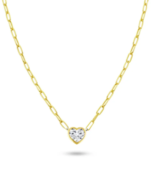 Paperclip Chain Necklace | Heart Shape Cut 2ct LAB Diamond sold by Meira T