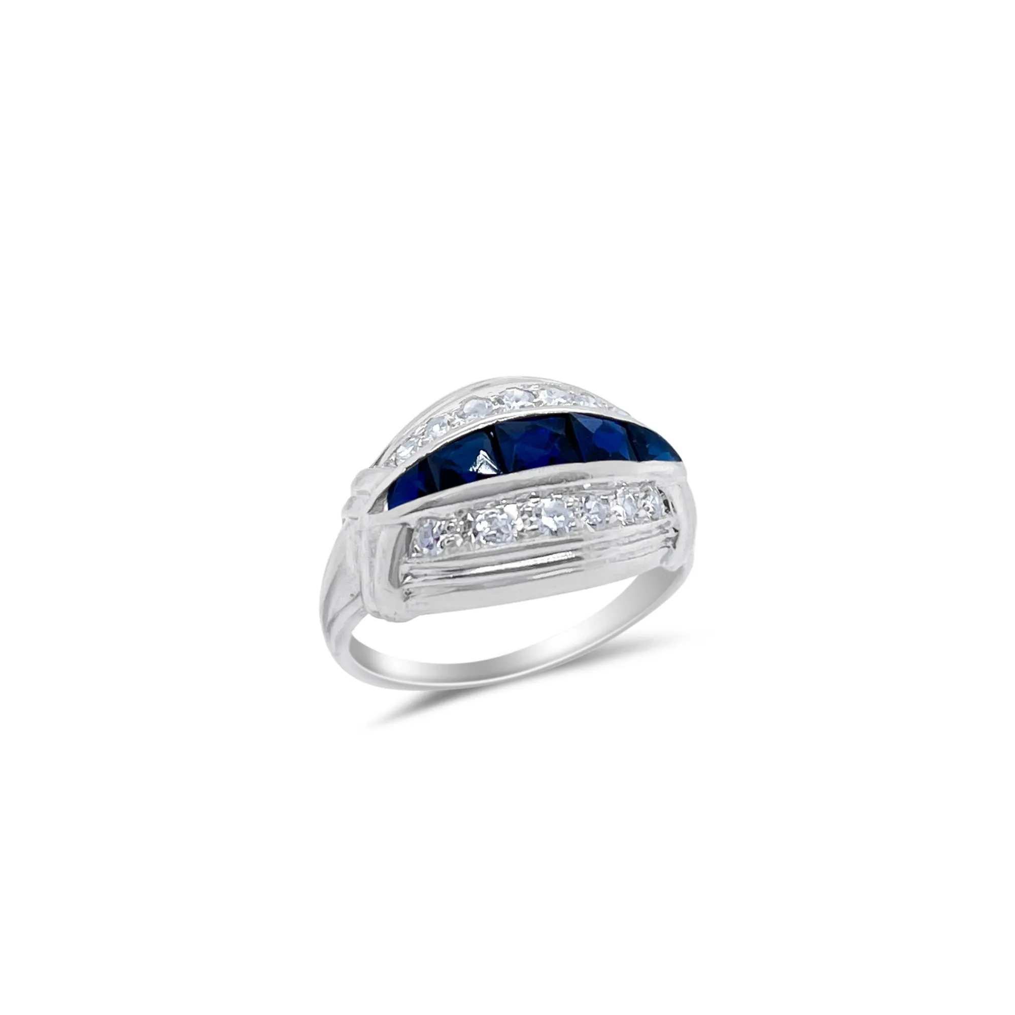 14k White Gold Vintage Sapphire and Diamond Ring- Size 5.5 sold by Meira T