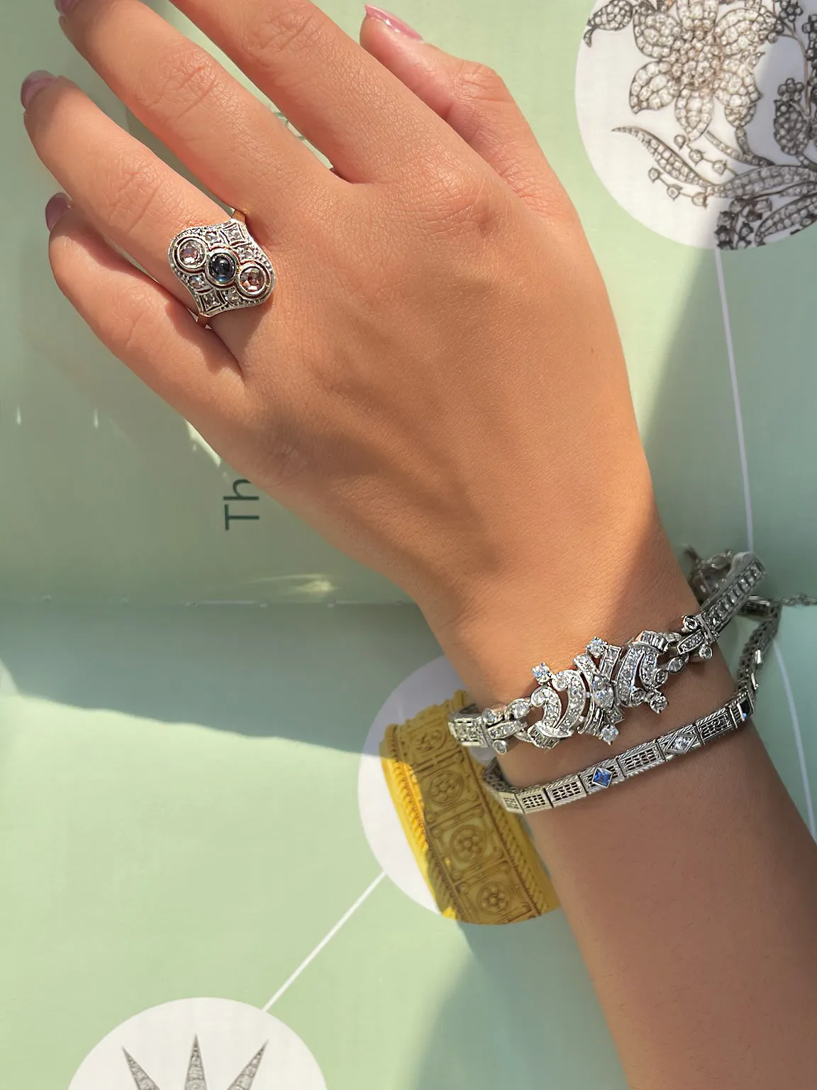 14k Gold Sapphire and Diamond intricate bracelet sold by Meira T product image thumbnail 2