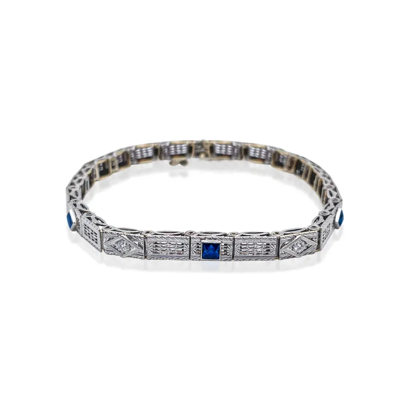 14k Gold Sapphire and Diamond intricate bracelet sold by Meira T