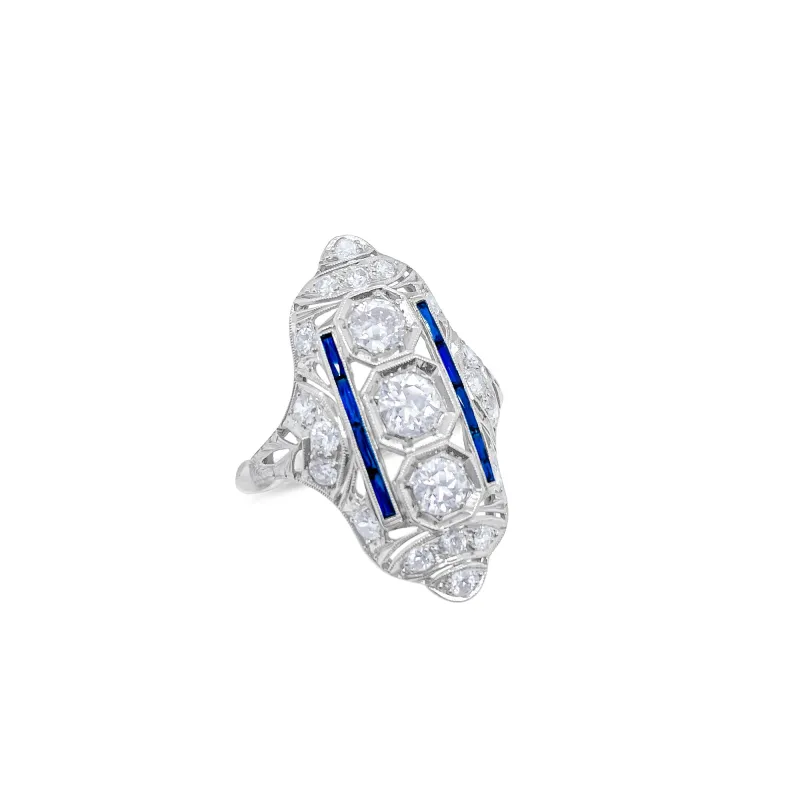 Antique Diamond and Blue Sapphire Ring-Size 9.5 sold by Meira T