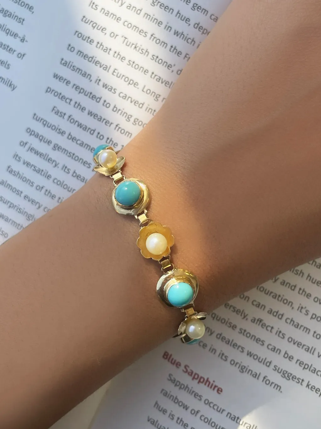 Turquoise and Pearl Antique Bracelet sold by Meira T product image thumbnail 2
