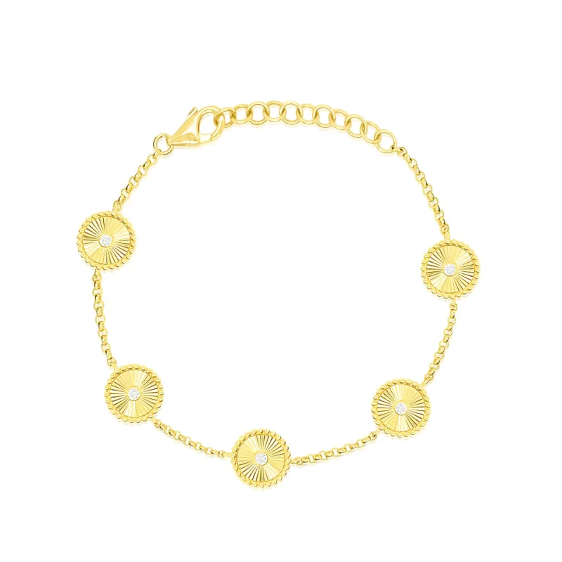 Flower Coin Station Bracelet in 14kt Yellow Gold and Diamonds Adjustable 7 inches sold by Meira T