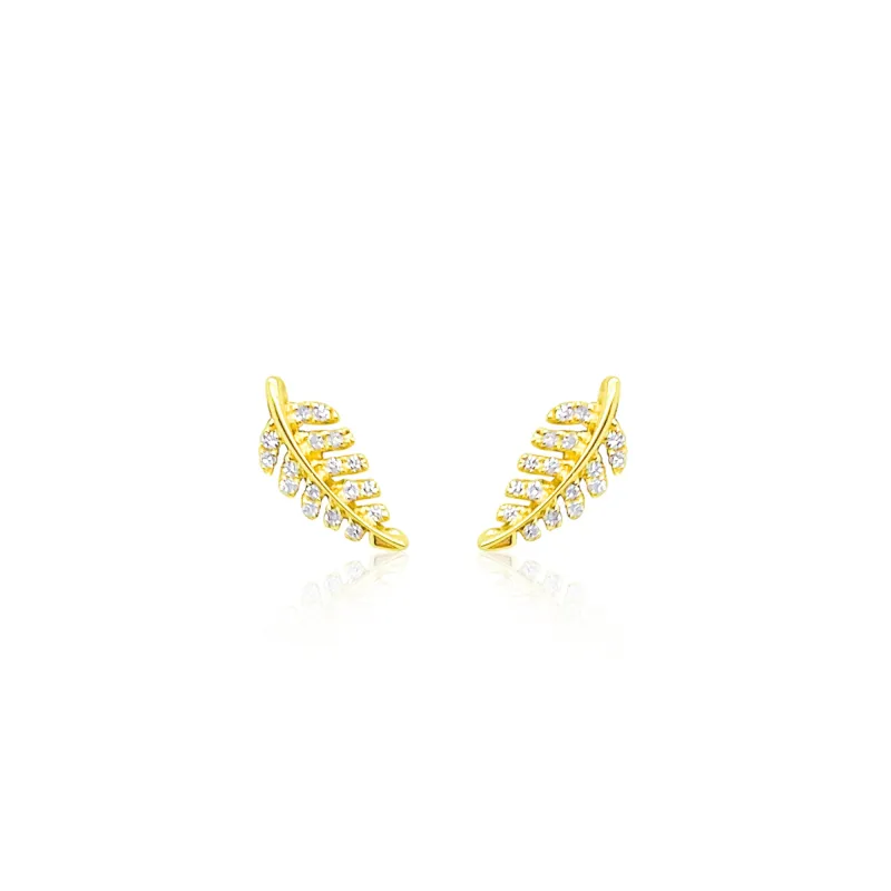 Leaf Studs in Diamonds and 14kt Yellow Gold sold by Meira T