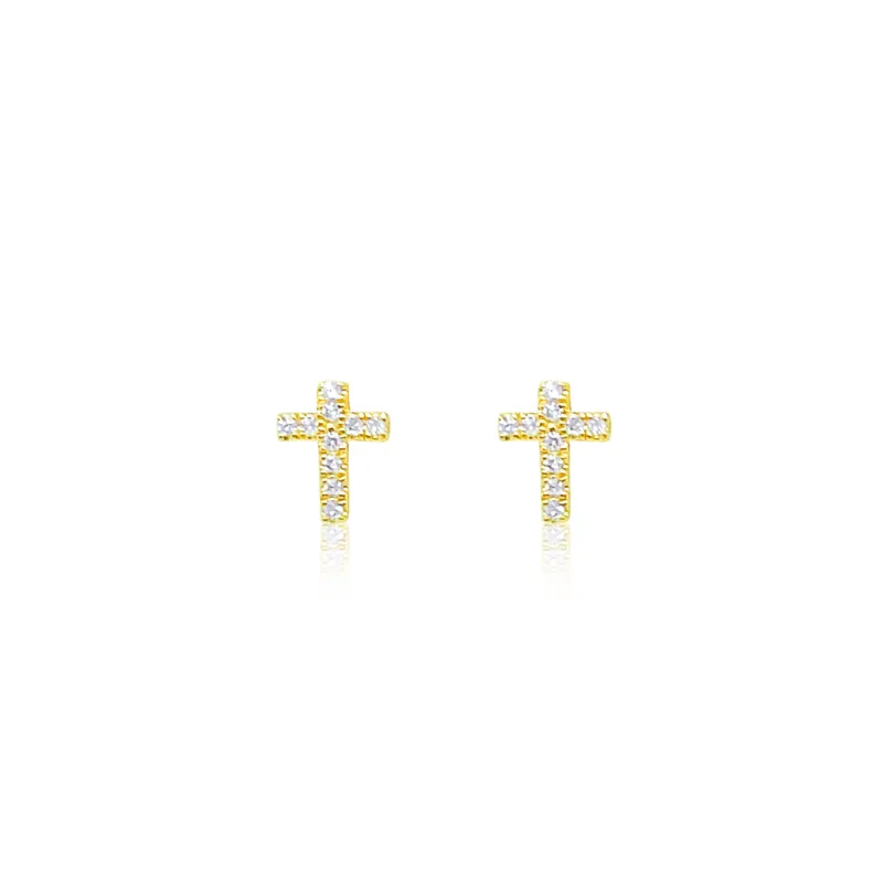 Cross Studs in Yellow Gold and Diamonds ONLINE EXCLUSIVE sold by Meira T