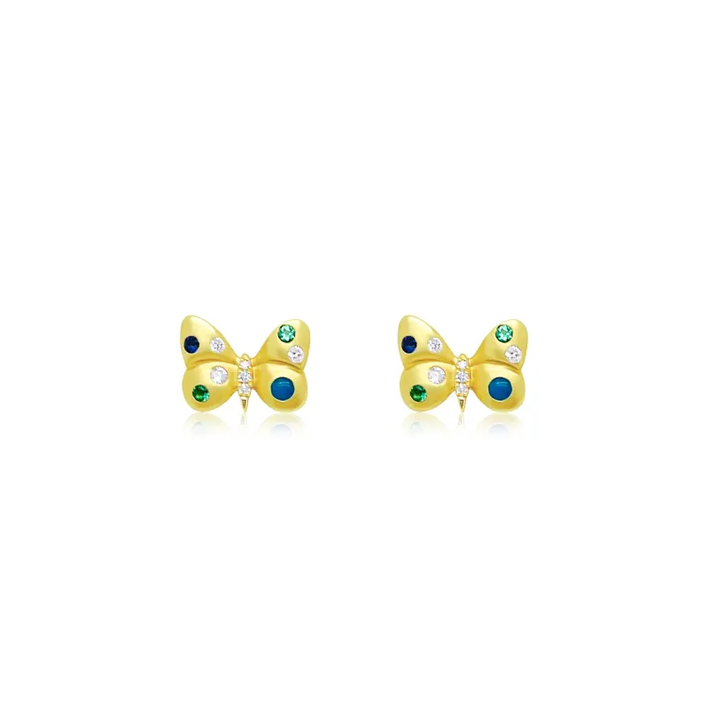 Adorable Butterfly Earrings in Yellow Gold with Opal Blue Sapphire Emerald and Diamond Accents ONLINE EXCLUSIVE sold by Meira T