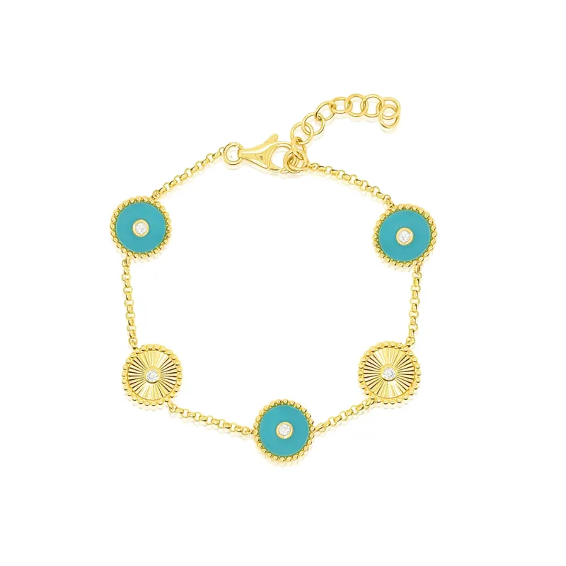 Yellow Gold and Turquoise Wheel Bracelet sold by Meira T