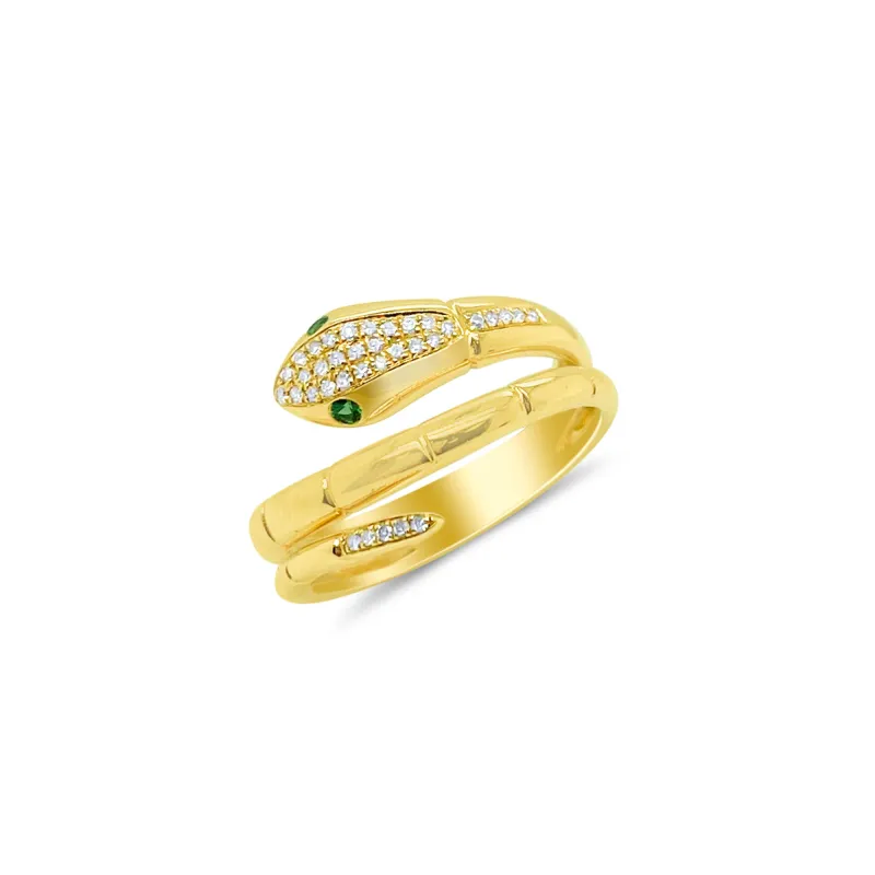 14kt Yellow Gold Diamond and Emerald Snake Ring ONLINE EXCLUSIVE sold by Meira T