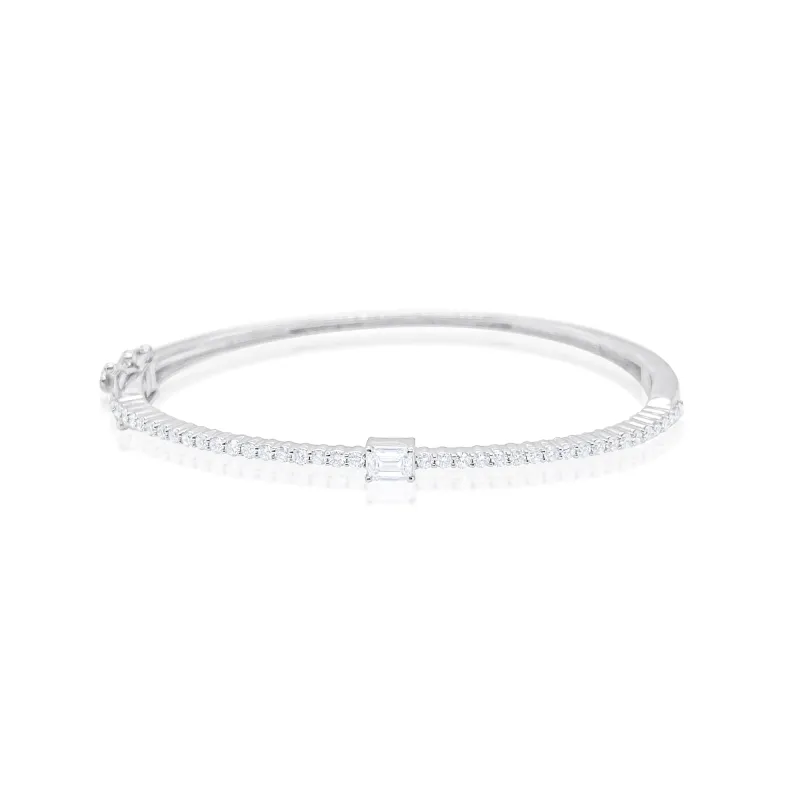 14kt White Gold Diamond Bangle with Emerald Cut Center  ONLINE EXCLUSIVE sold by Meira T