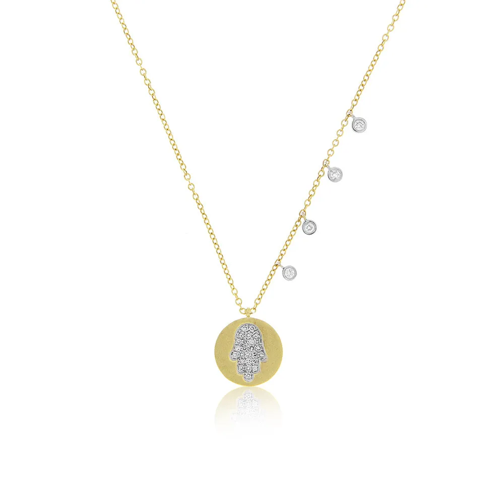 Hamsa Coin Necklace in Silver and Diamonds sold by Meira T