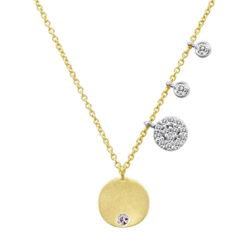 Meira T Silver Disc Necklace with Burnished Diamond in Center sold by Meira T