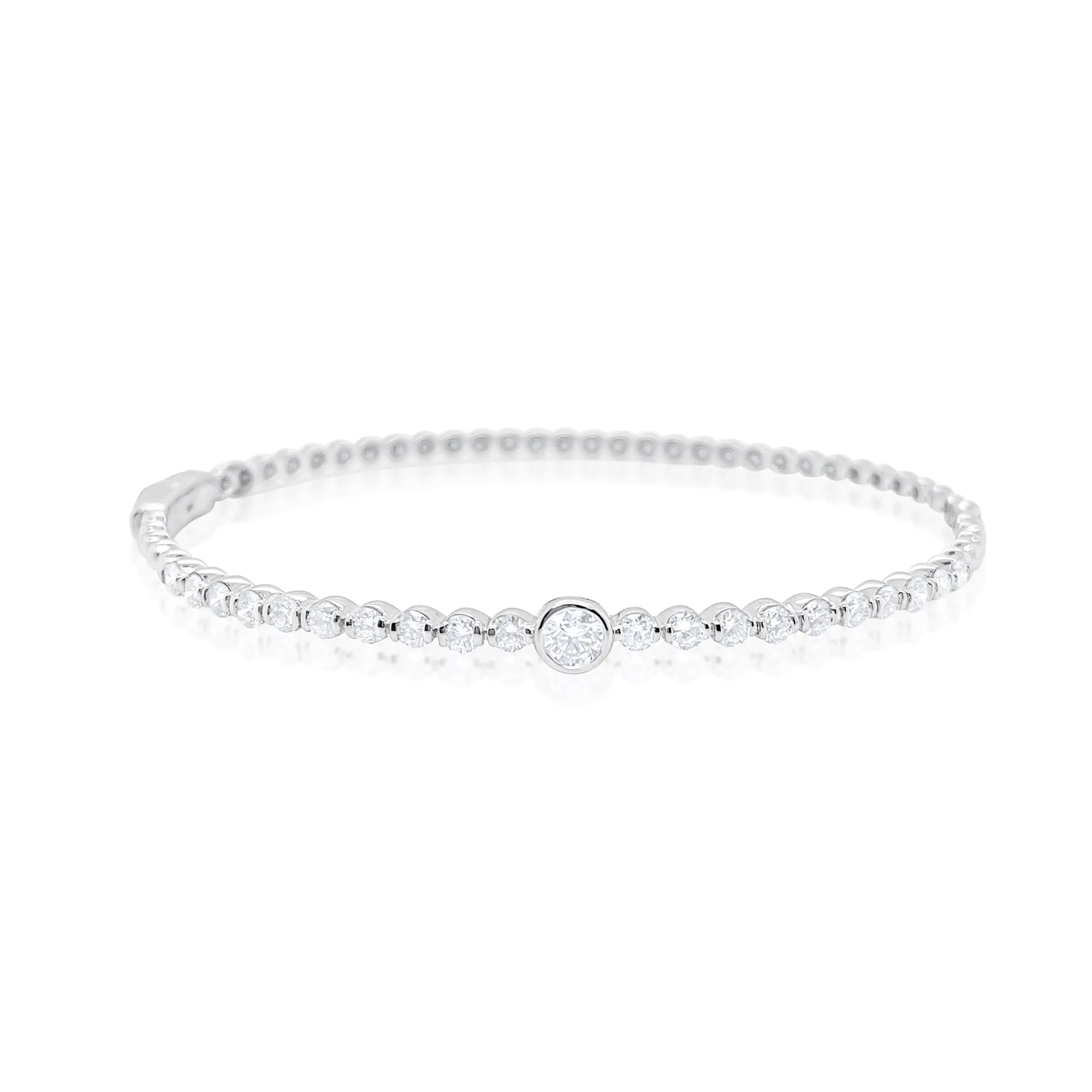 14kt White Gold Diamond Bangle with Bezel Set Diamond Center ONLINE EXCLUSIVE sold by Meira T