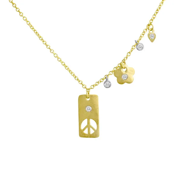 Meira T Silver and Diamond Peace Sign Diamond Necklace with Charms sold by Meira T