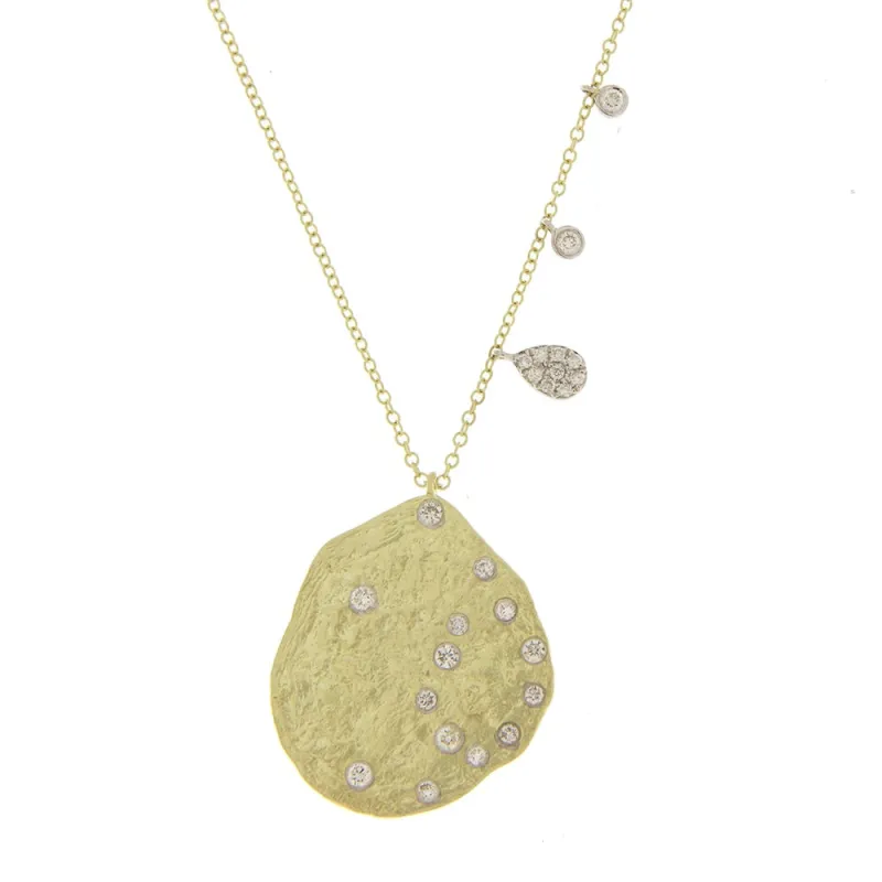 Silver and Diamond Medallion Necklace with Meira T Assymetric Diamond Charms sold by Meira T