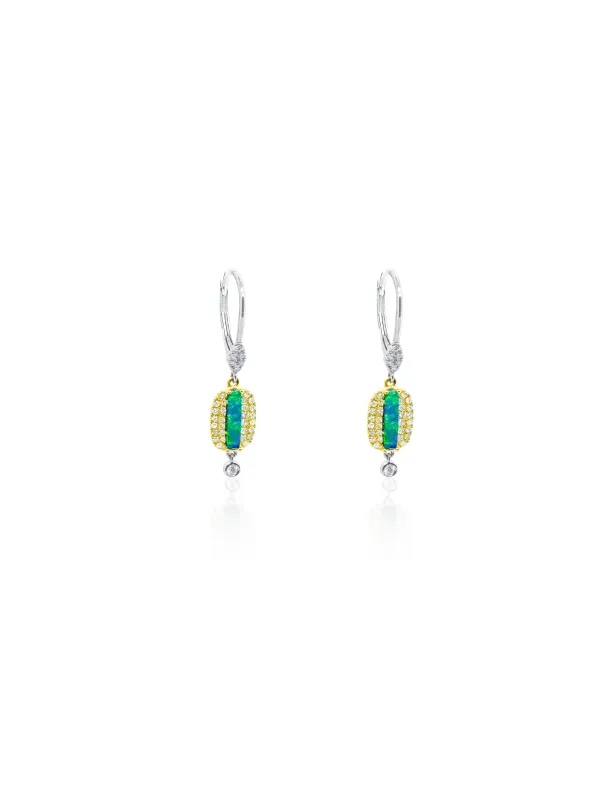 Blue Opal Stripe and .31 Ct Diamond Earrings sold by Meira T
