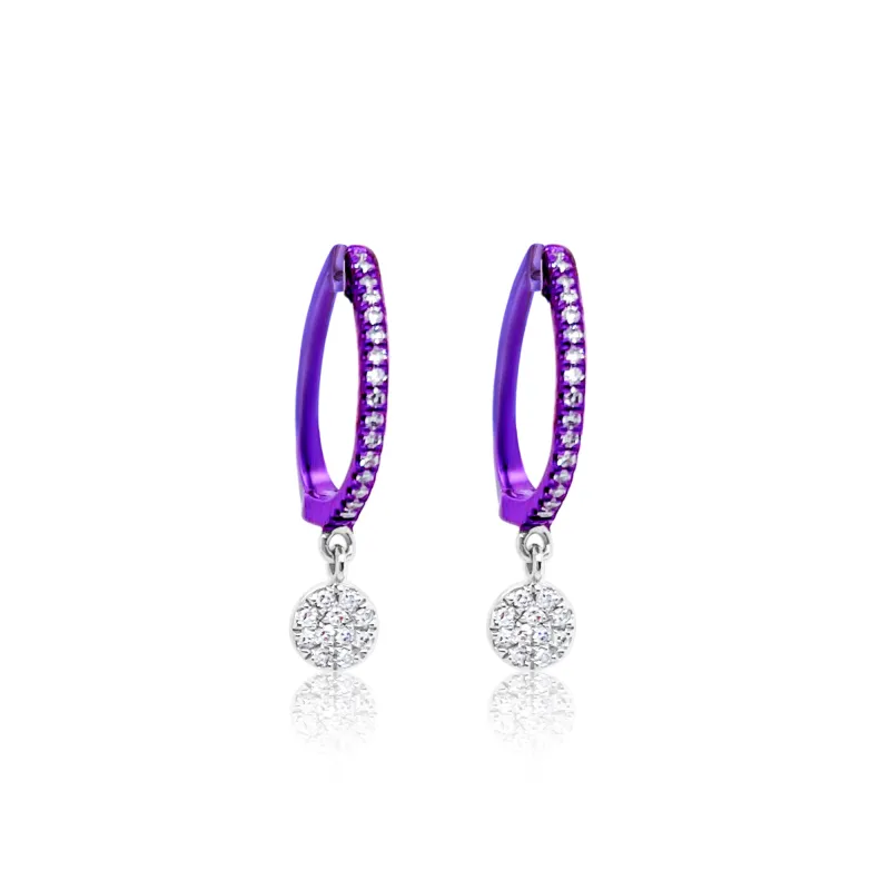 Purple Rhodium .14 Ct Diamond Disc Charm Huggies sold by Meira T