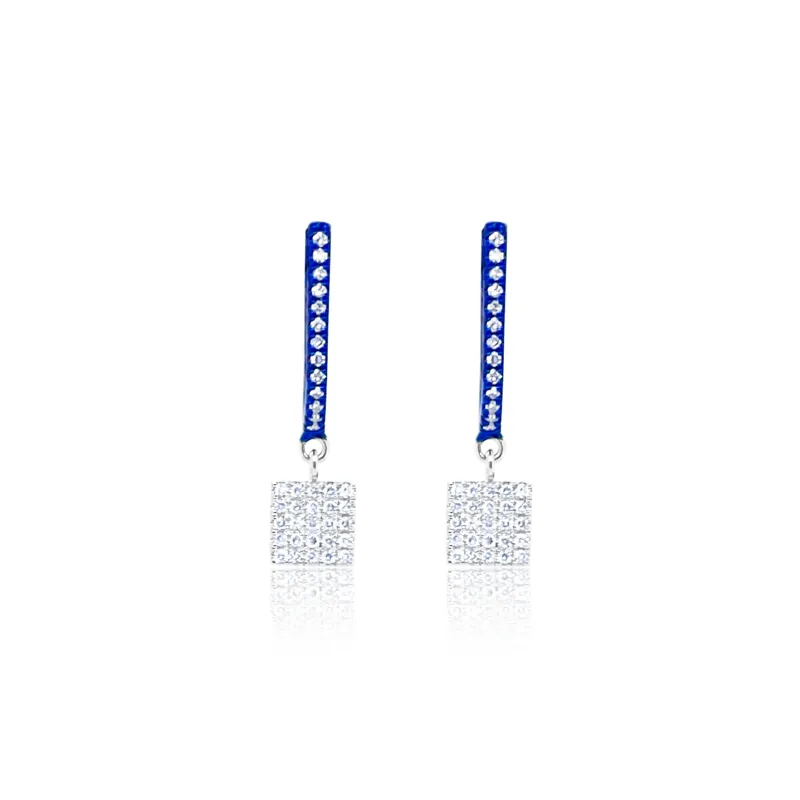 Blue Rhodium .16 Ct Diamond Square Earrings sold by Meira T