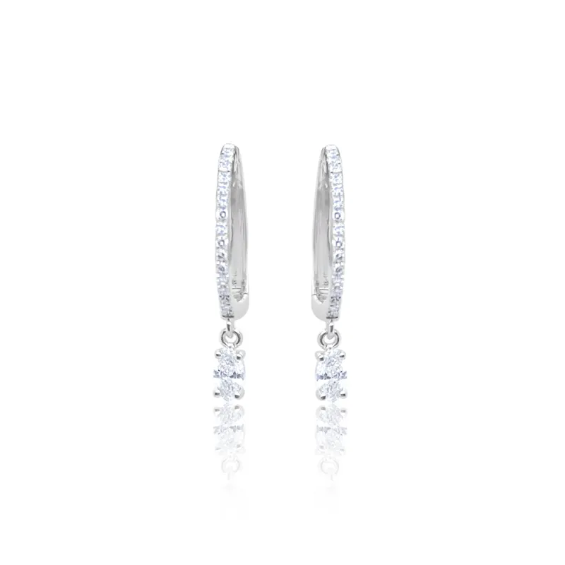 14 Kt White Gold .27 Ct Marquise Diamond Hoop Earrings sold by Meira T