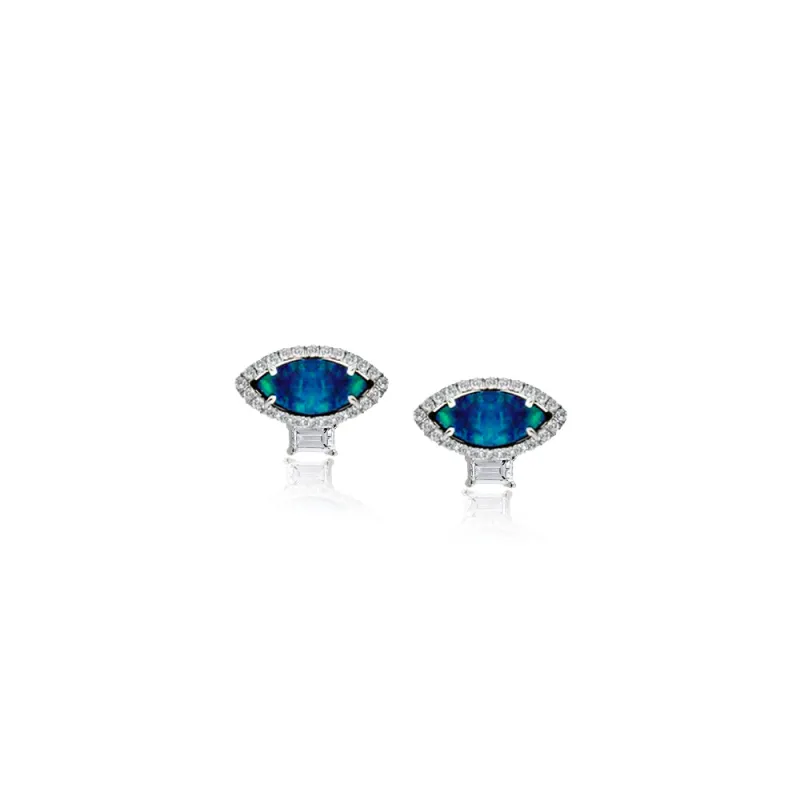 Marquise Opal Diamond Stud  14kt White Gold sold by Meira T