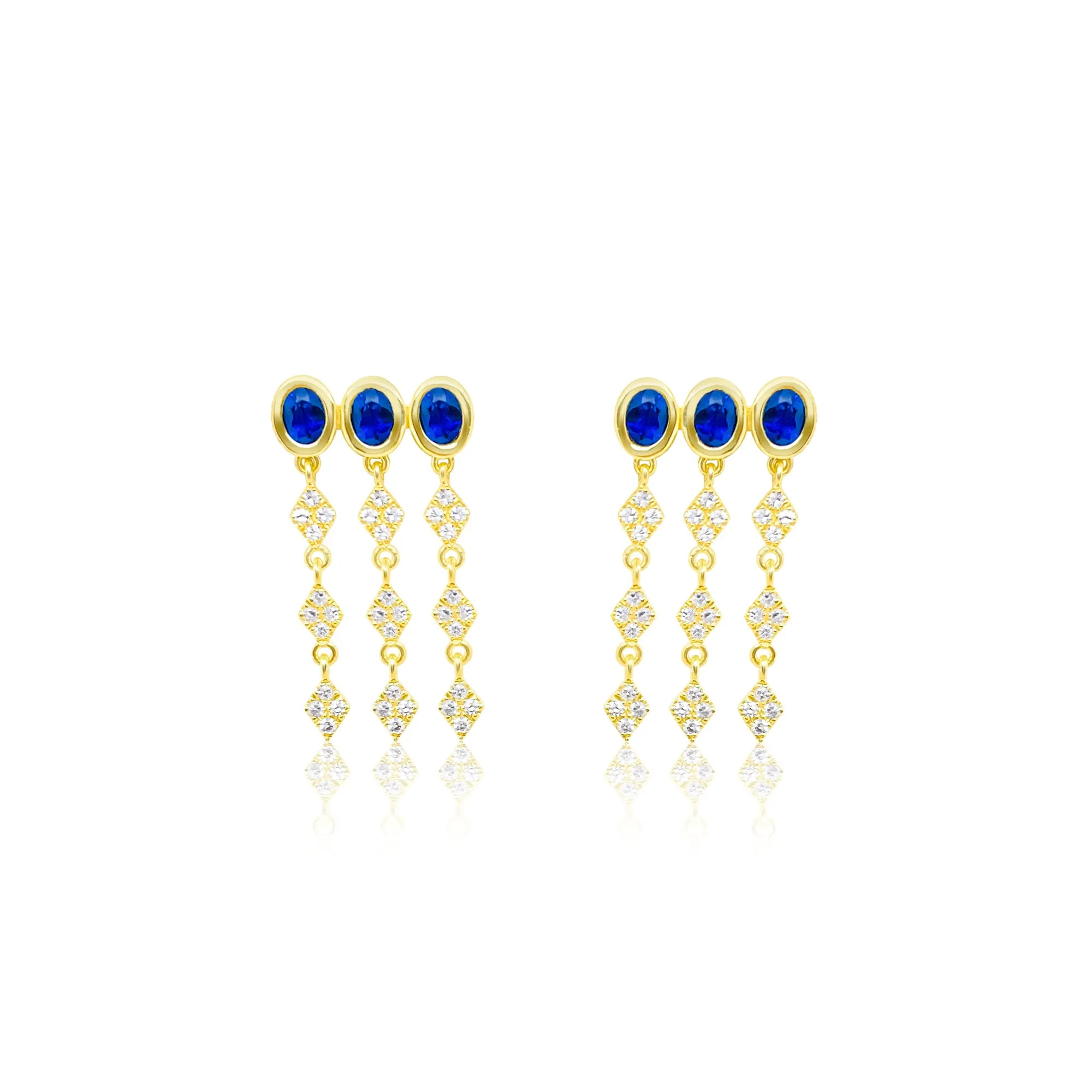 Yellow Gold Blue Sapphire and Diamond Fringe Earrings sold by Meira T product image thumbnail 2