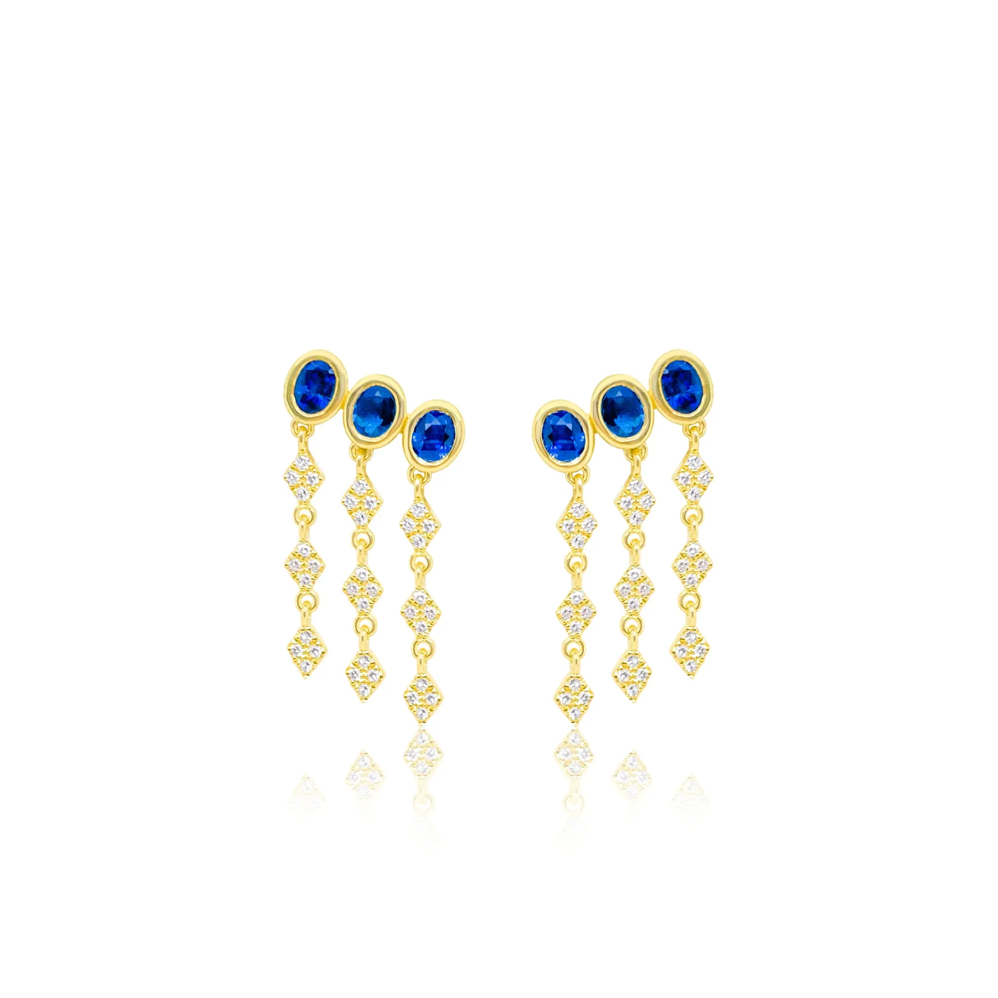 Yellow Gold Blue Sapphire and Diamond Fringe Earrings sold by Meira T