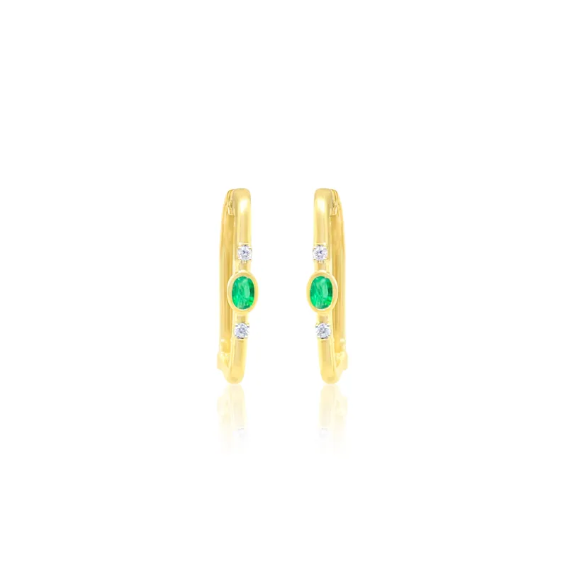14 Kt Yellow Gold Emerald Diamond Rectangle Hoops sold by Meira T