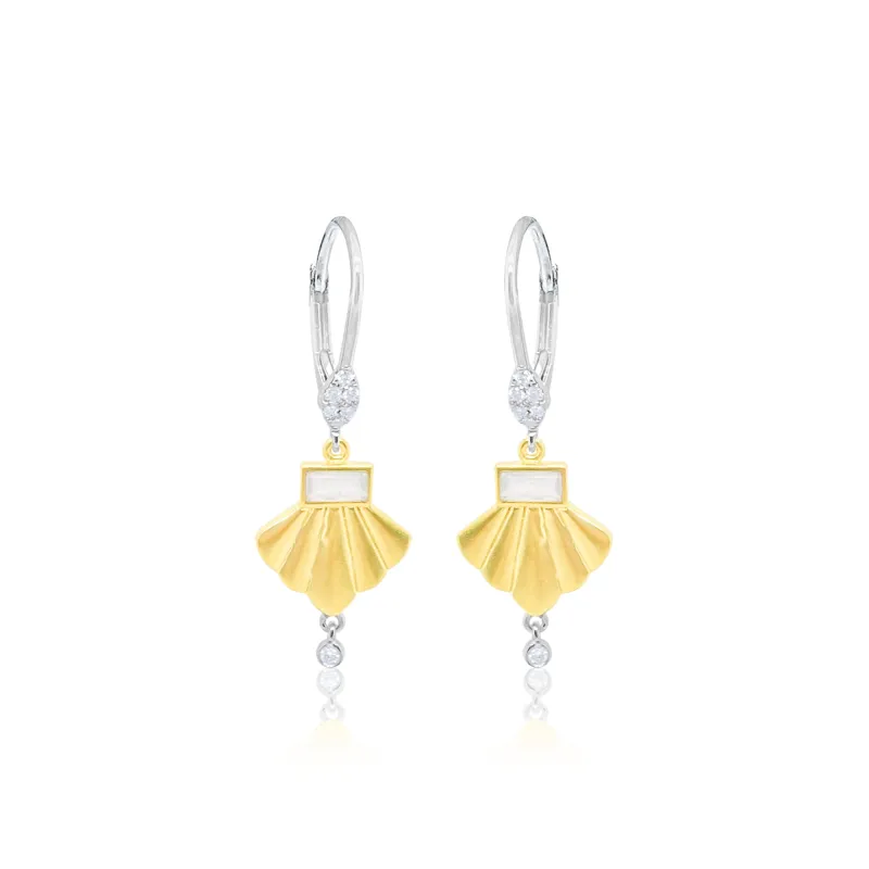 Brushed Gold Moonstone Earrings 14kt Yellow Gold made by Meira T