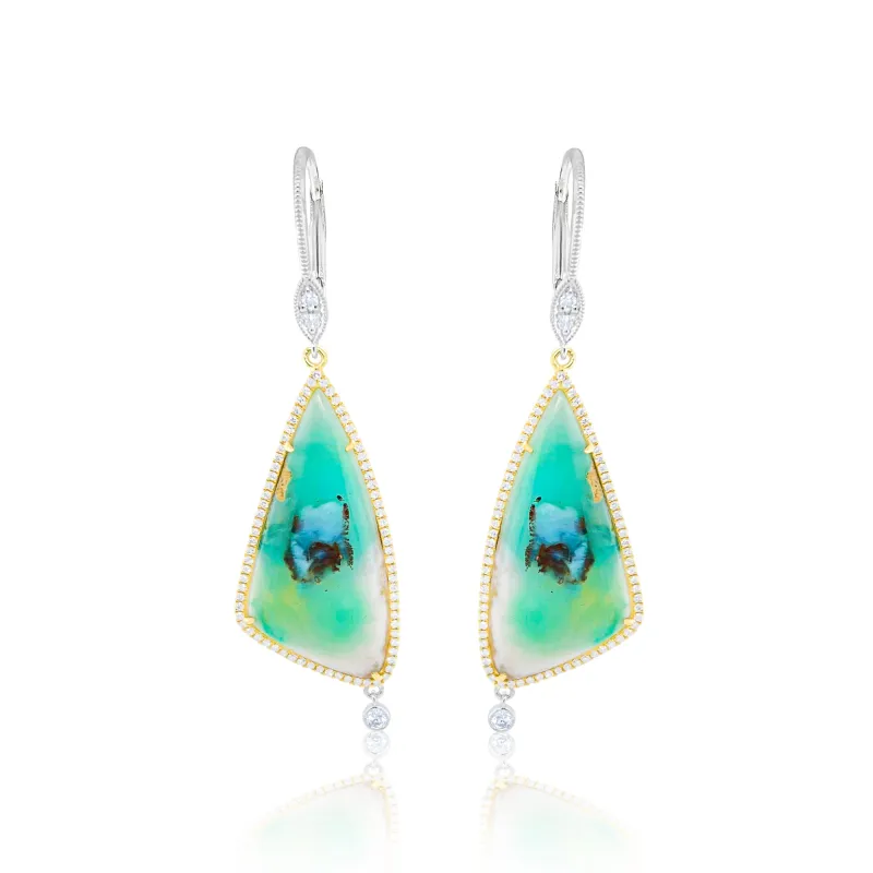 Opalized Wood .35 Ct Diamond Drop Earrings sold by Meira T