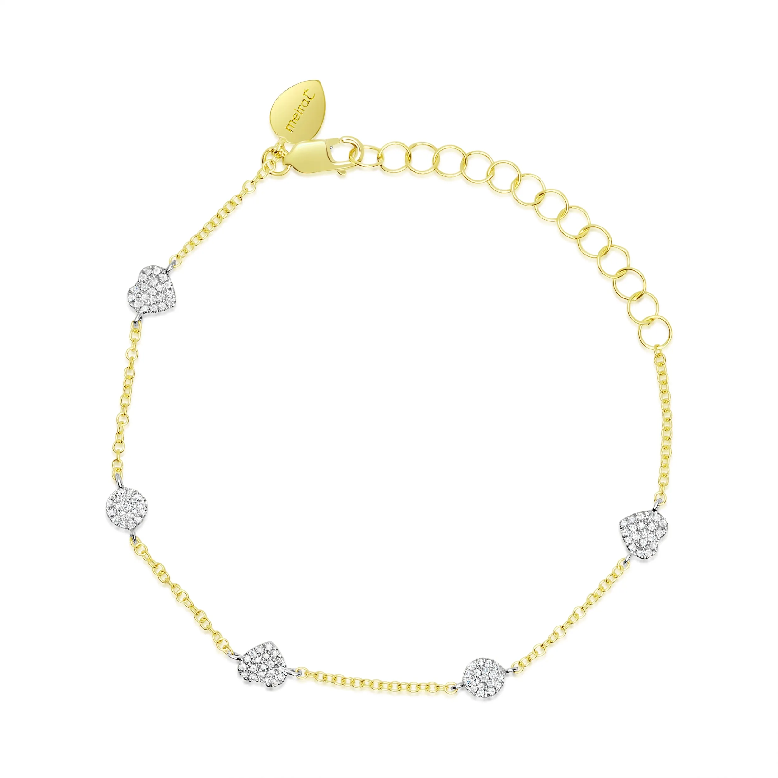 14 Kt Yellow Gold Dainty .23 Ct Diamond Heart And Circle Bracelet sold by Meira T