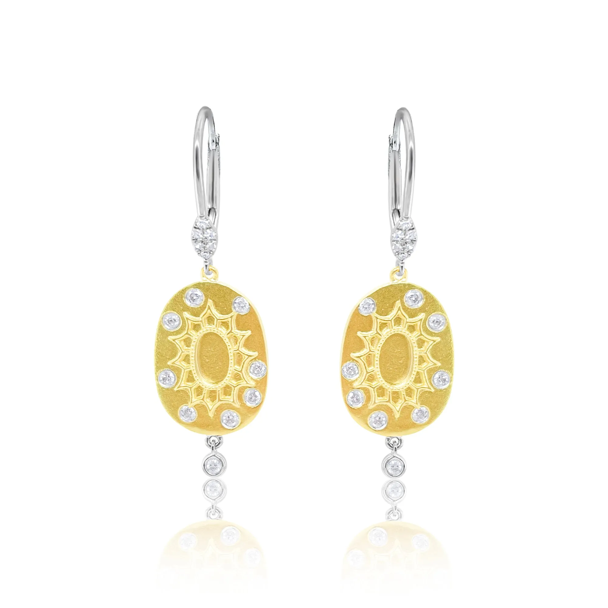 Two Tone Yellow Gold .22 Ct Diamond Drop Earrings sold by Meira T