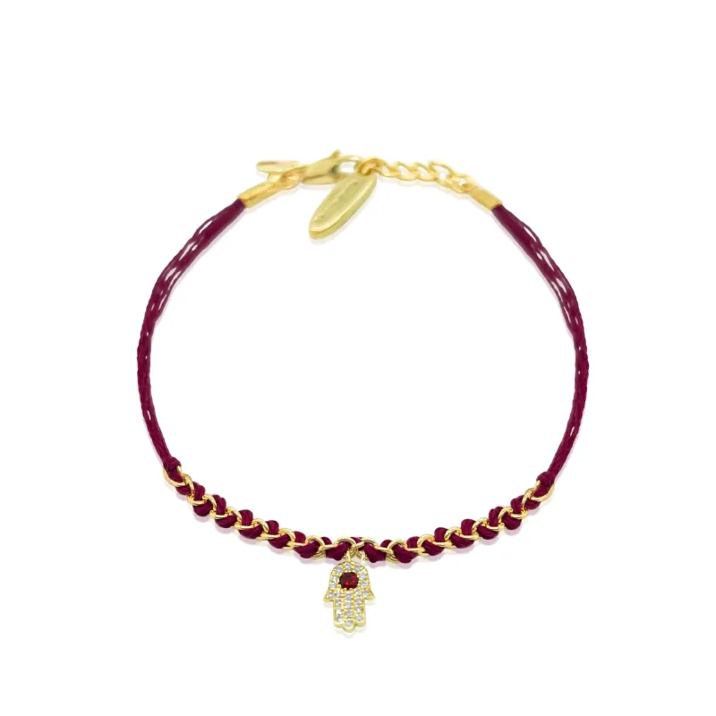Red String 14 Kt Yellow Gold Diamond Hamsa Bracelet Diamonds and Garnet sold by Meira T