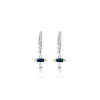 Yellow and White Gold Blue Sapphire Diamond Hoop Dangle Earrings sold by Meira T