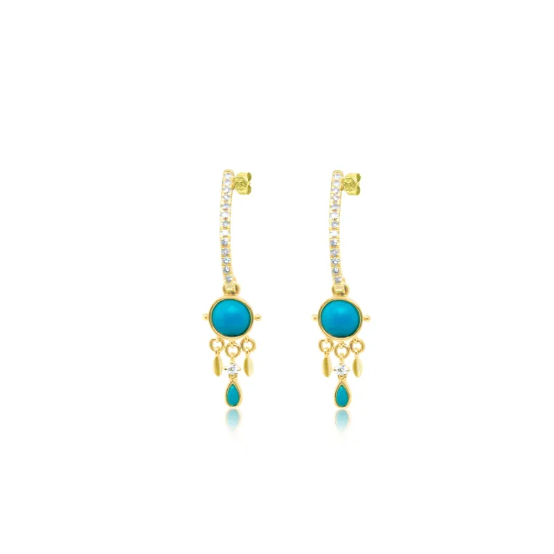 Mini Dream Catcher Earrings in Turquoise Diamond and 14kt Yellow Gold sold by Meira T