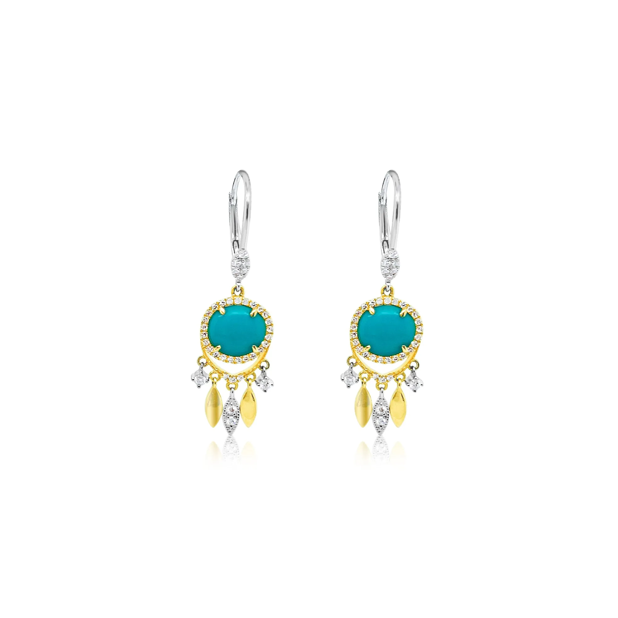 Turquoise Dream Catcher Earrings in 14kt Yellow Gold and Diamonds sold by Meira T