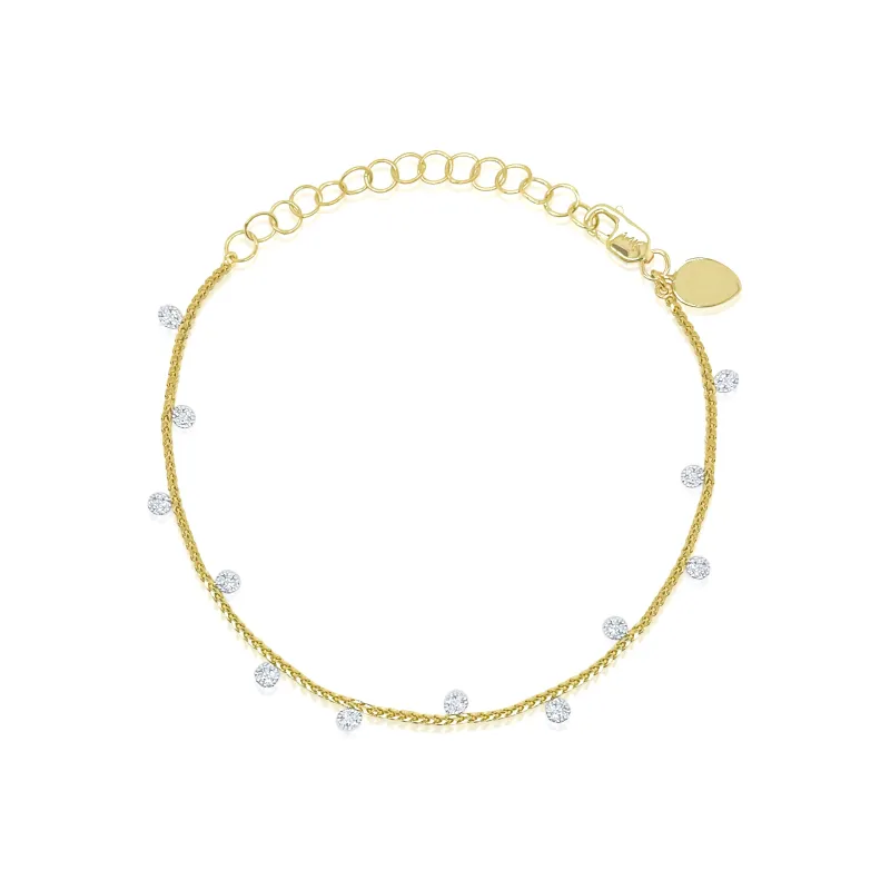 Yellow Gold Bezel Bracelet with Diamonds on a Braided Chain sold by Meira T